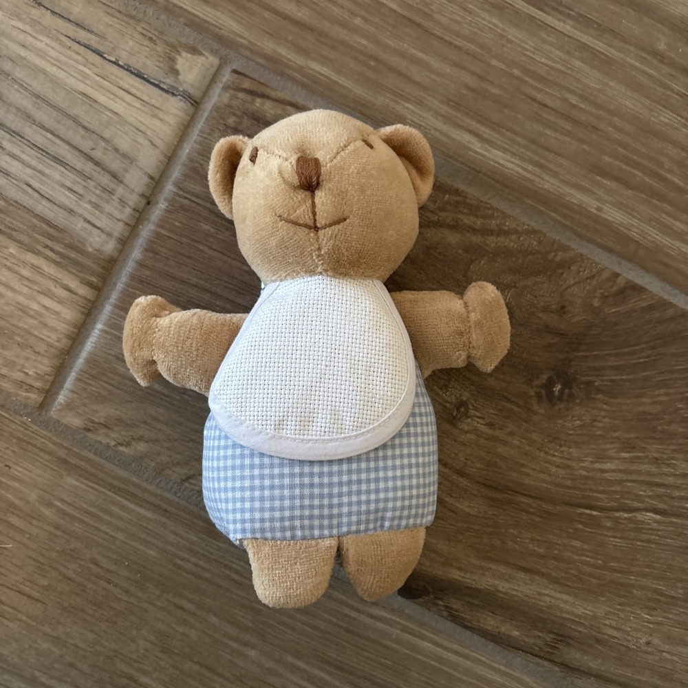 Creative World DMC HTF Plush Security Lovey Teddy Bear Brown Blue Stripe Stitch‎